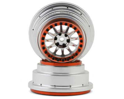 TLHTUDR-15 TREAL Aluminium Beadlock Wheels 1:7 RC Wheel Hubs Rims for UDR Compatible with Stock Factory Tires-V1 Silver+Orange
