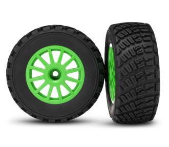 7473X Green 12-Spoke Rally Wheels w/ Rally Tires (2)