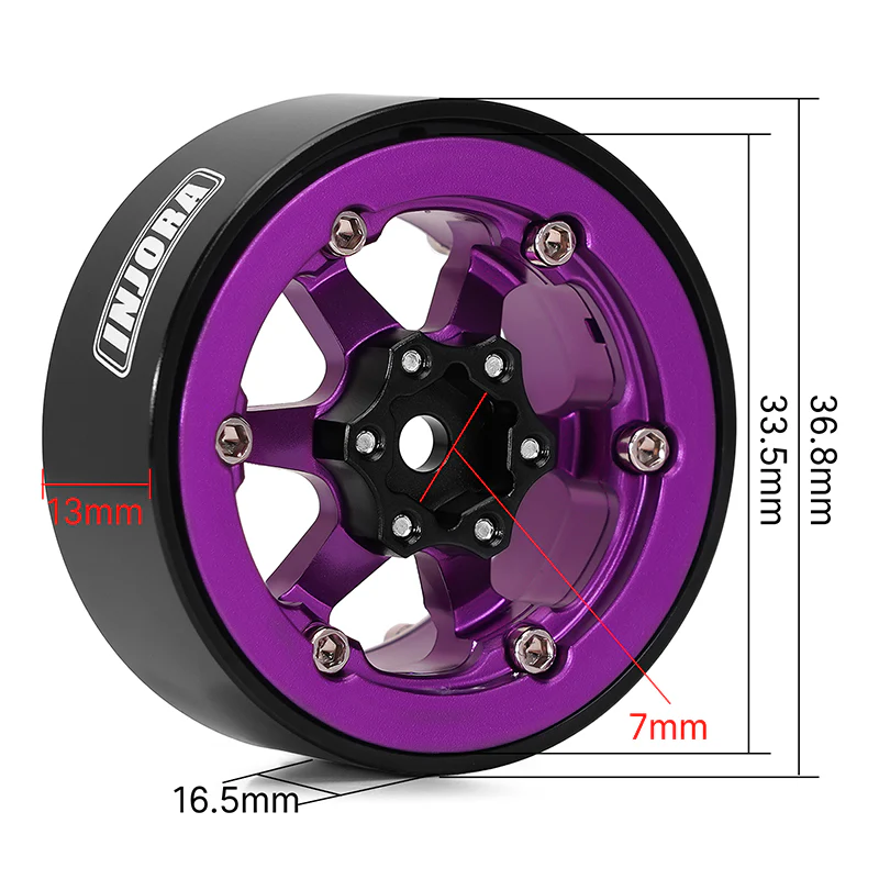 YQW-1313SP INJORA 1.3" Aluminium -5.25mm Offset Wheels for Micro Crawlers (W1313) - PURPLE