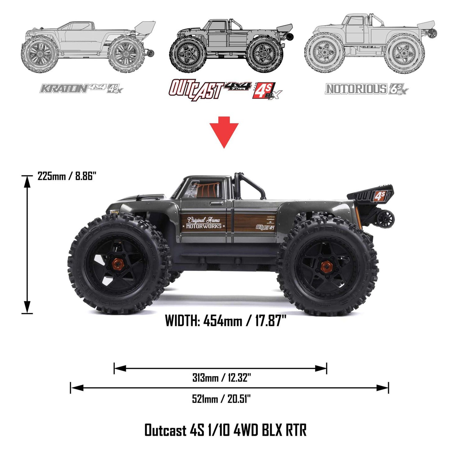 ARA4410 1/10 OUTCAST 4X4 4S V2 BLX Stunt Truck RTR