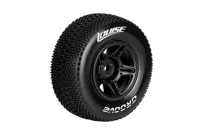 L-T3146SB Louise R/C - SC-Groove 1/10 Short Course Tires, Soft, 12, 14 & 17mm Removable Hex on Black Rim (2)