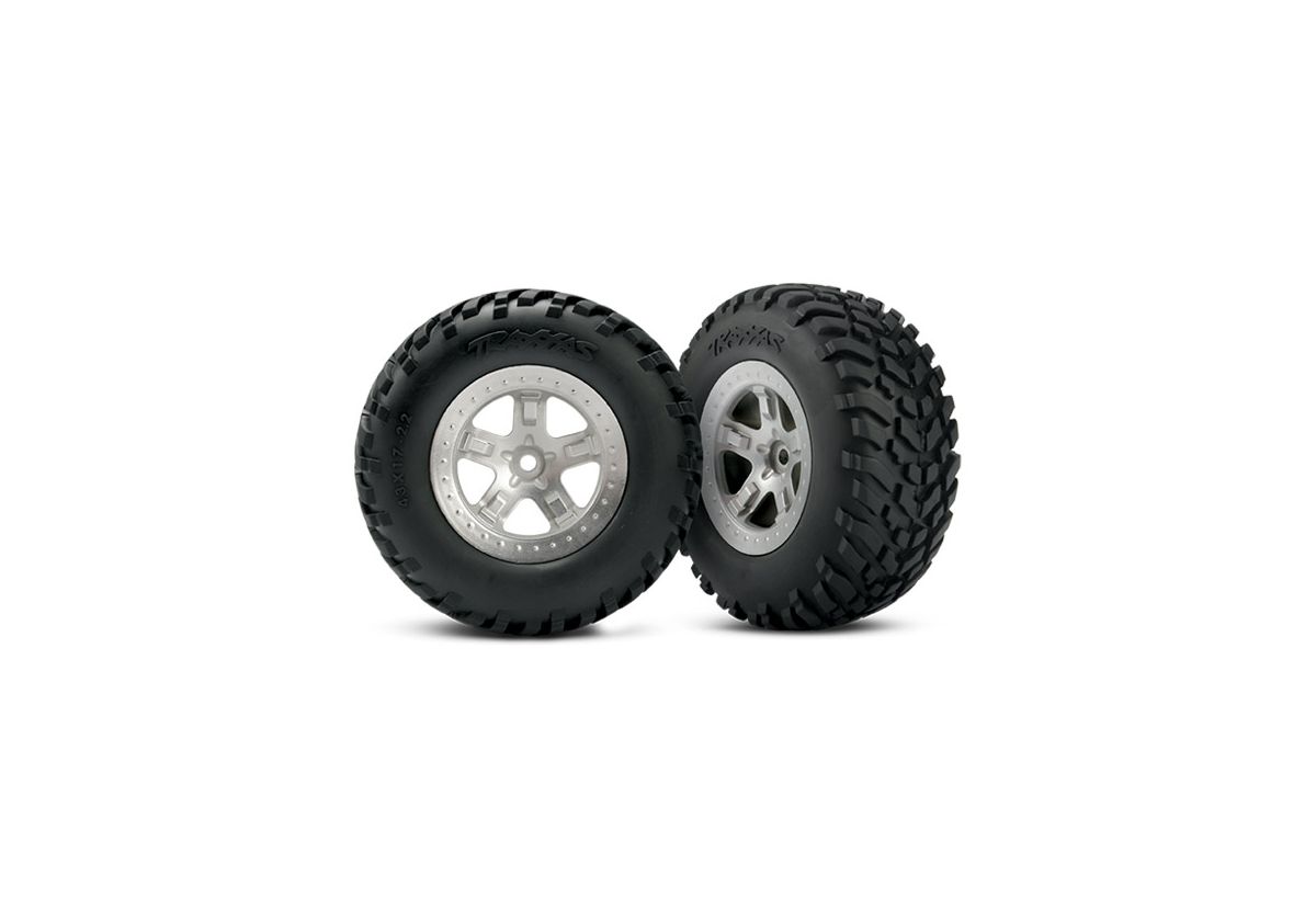 5873 1/10 SCT Satin Chrome Wheels & Off-Road Tires (2)
