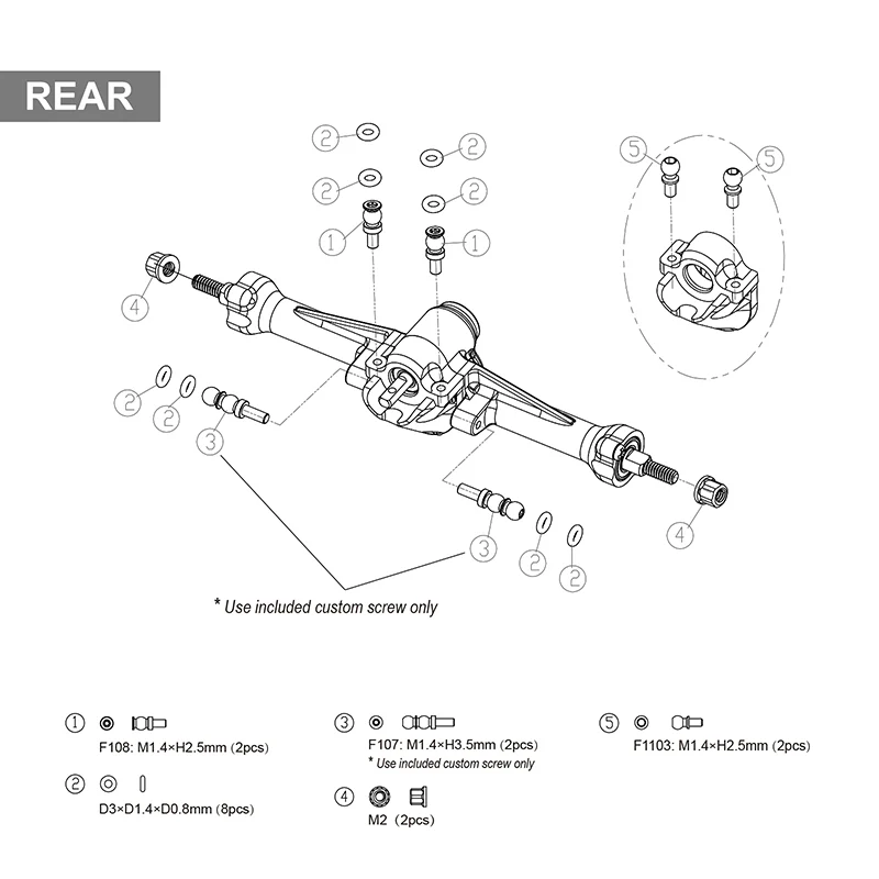 SCX30-25BKFR INJORA +3mm Planet Axles with Brass Steering Knuckles for 1/30 SCX30 - Black