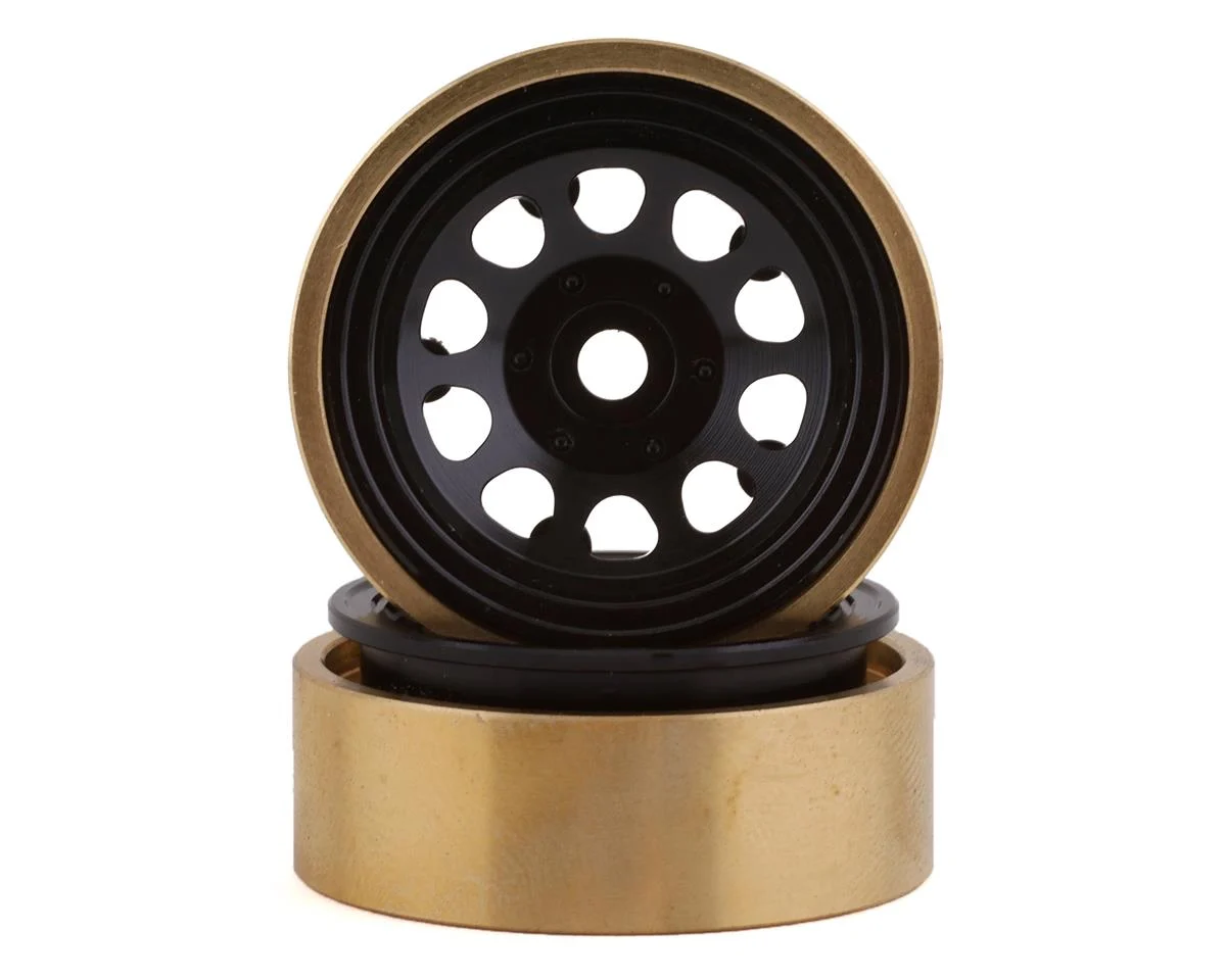 SSD00458 SCX24 1.0” Aluminum/Brass D Hole Beadlock Wheels (Black) (2) (24g)