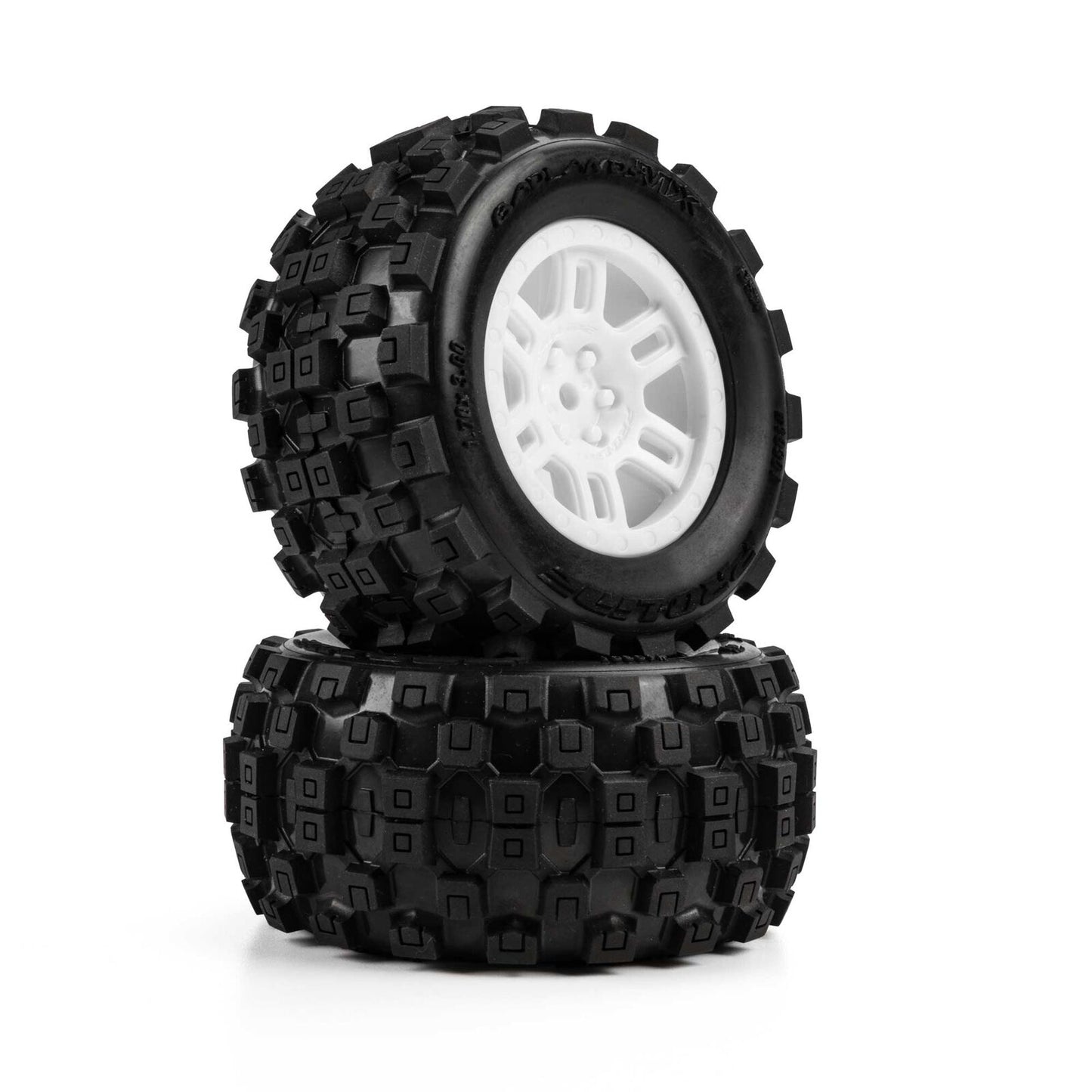 PRO1030113 Pro-Line Racing 1/16 Badlands MX Front/Rear MT Tires Mounted 12mm White Split Six (2): ARRMA MINI KRATON