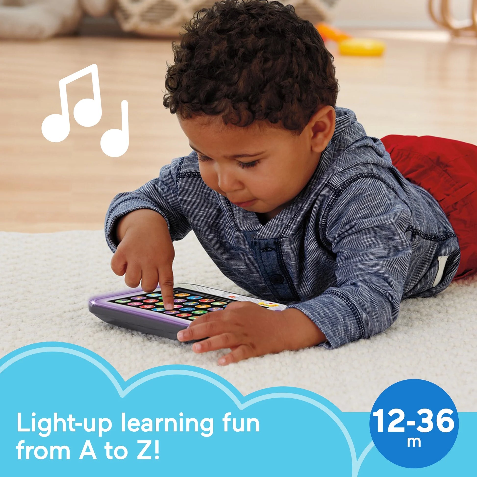 Interactive electronic pretend tablet with lights, music, and learning content