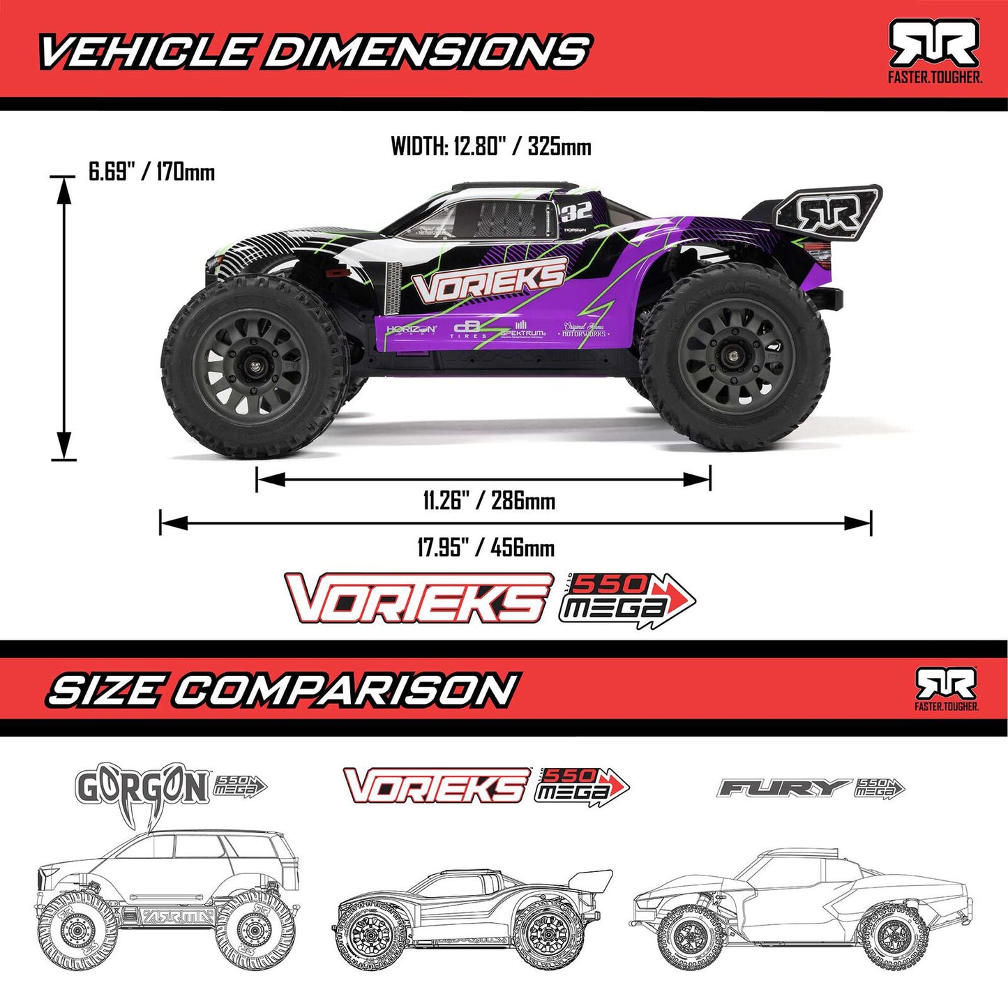 ARA3205S Arrma 1/10 VORTEKS MEGA 550 2WD Stadium Truck RTR with Battery & Charger