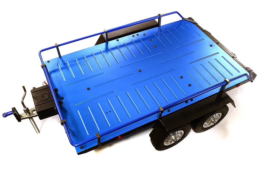 INTC29006BLUE Machined Alloy Flatbed Dual Axle Car Trailer Kit 1/10