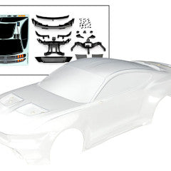 10511 Body, Ford Mustang (clear, trimmed, requires painting)/ decal sheet (includes side mirrors, spoiler, grilles, vents, hardware, & clipless mounting)