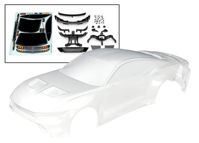 10511 Body, Ford Mustang (clear, trimmed, requires painting)/ decal sheet (includes side mirrors, spoiler, grilles, vents, hardware, & clipless mounting)