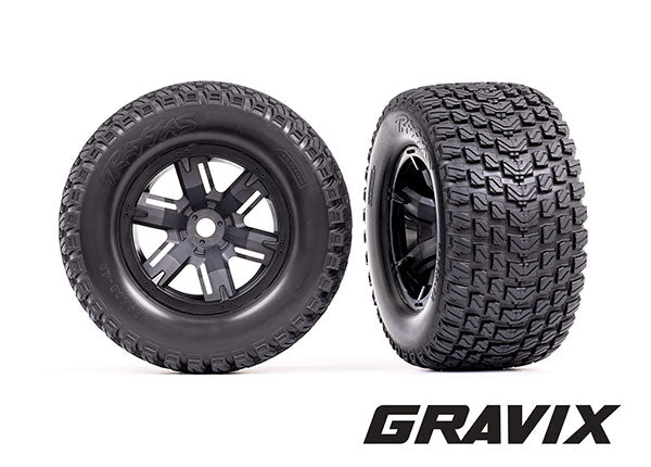 7877 Tires & Wheels Assembled, Glued, X-Maxx, Black Wheels, Gravix Tires, Foam Inserts