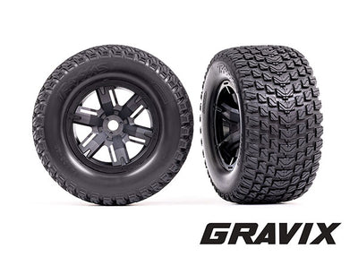 7877 Tires & Wheels Assembled, Glued, X-Maxx, Black Wheels, Gravix Tires, Foam Inserts