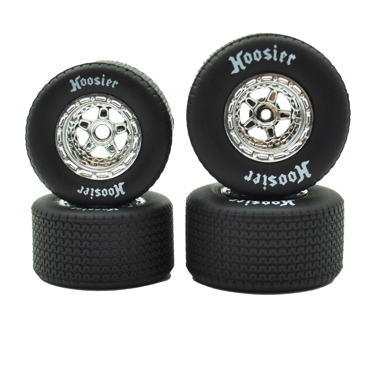 1RC5536 Pre-Mounted 1/18 EDM Hoosier Tires (Chrome) (4) (F/R) (Soft)