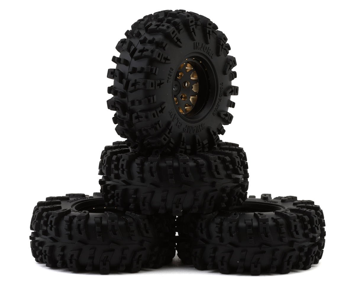 YQW-1301BGD-1319_A Injora 1.3" Deep Dish Brass Micro Crawler Beadlock Wheels w/Swamp Claw Tires (S5)