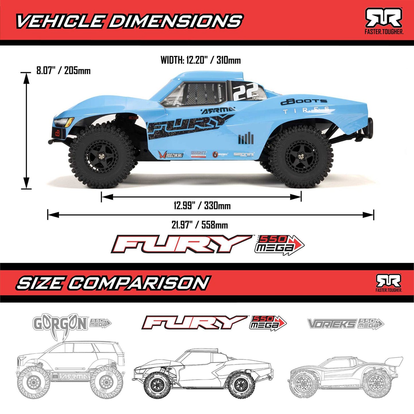 ARA3221S Arrma 1/10 FURY MEGA 550 2WD Short Course Truck RTR with Battery & Charger