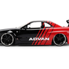Jada 38346 1:24 2002 Nissan Skyline GT-R (R34) ADVAN – Black Red – Autoworks