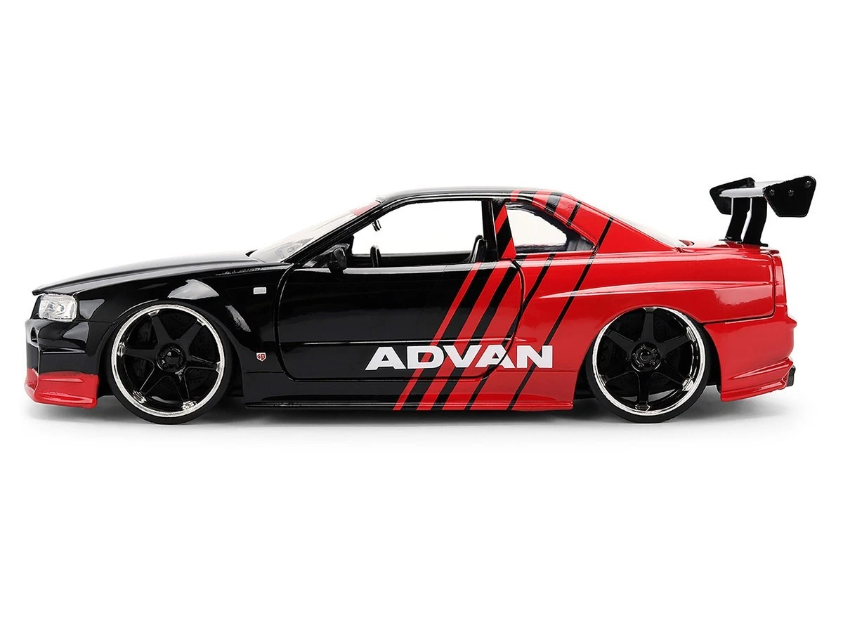 Jada 38346 1:24 2002 Nissan Skyline GT-R (R34) ADVAN – Black Red – Autoworks