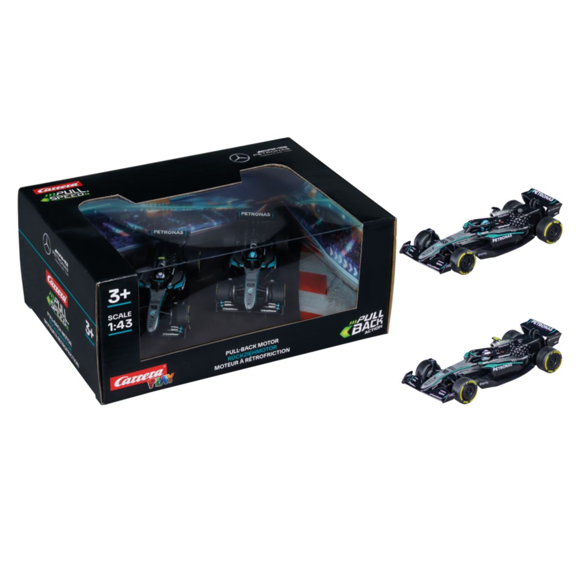 15813036 F1 Mercedes-AMG PETRONAS Formula One Team #63 Russel & #12 Antonelli Pull & Speed Twinpack 1:43 Scale  Model Car by Carrera