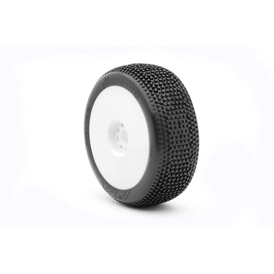 AKA14007XRW 1/8 Impact Soft Long Wear Pre-Mounted Tires, White EVO Wheels (2): Buggy
