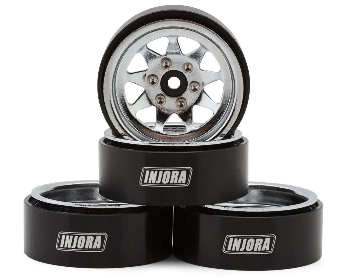 YQW-1312SR Injora 1.3" Stamped Steel Micro Rock Crawler Beadlock Wheels (23.5g ea) (Chrome) (4)