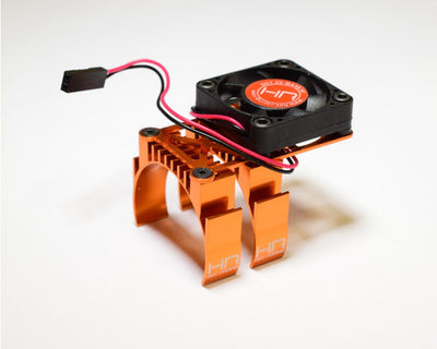 HRMH550TE03 Hot Racing Traxxas Clip-On Two-Piece Motor Heat Sink w/Fan (Orange)