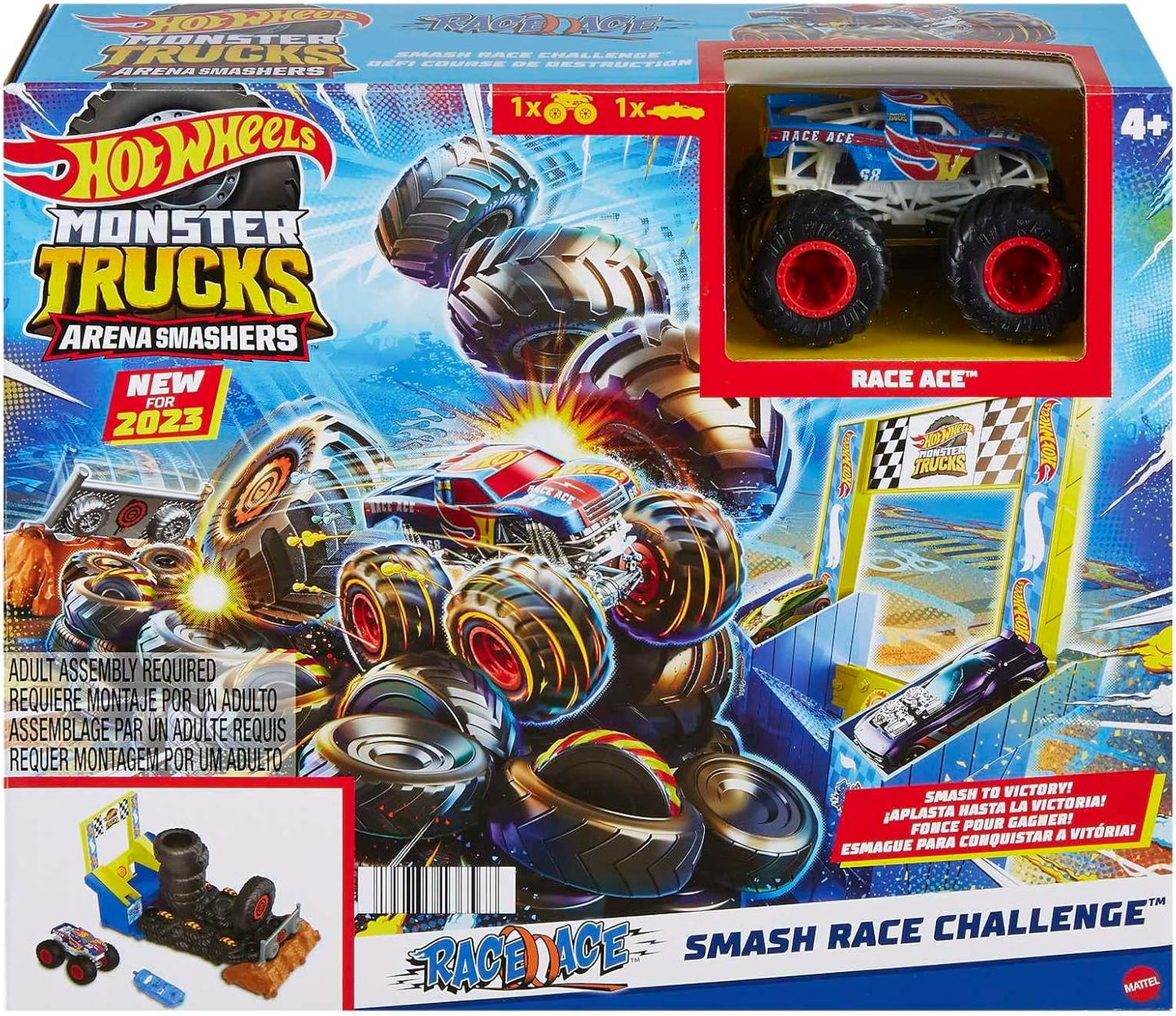 HWHNB89 Hot Wheels Monster Trucks Arena Smashers Race Ace Smash Race Challenge Playset