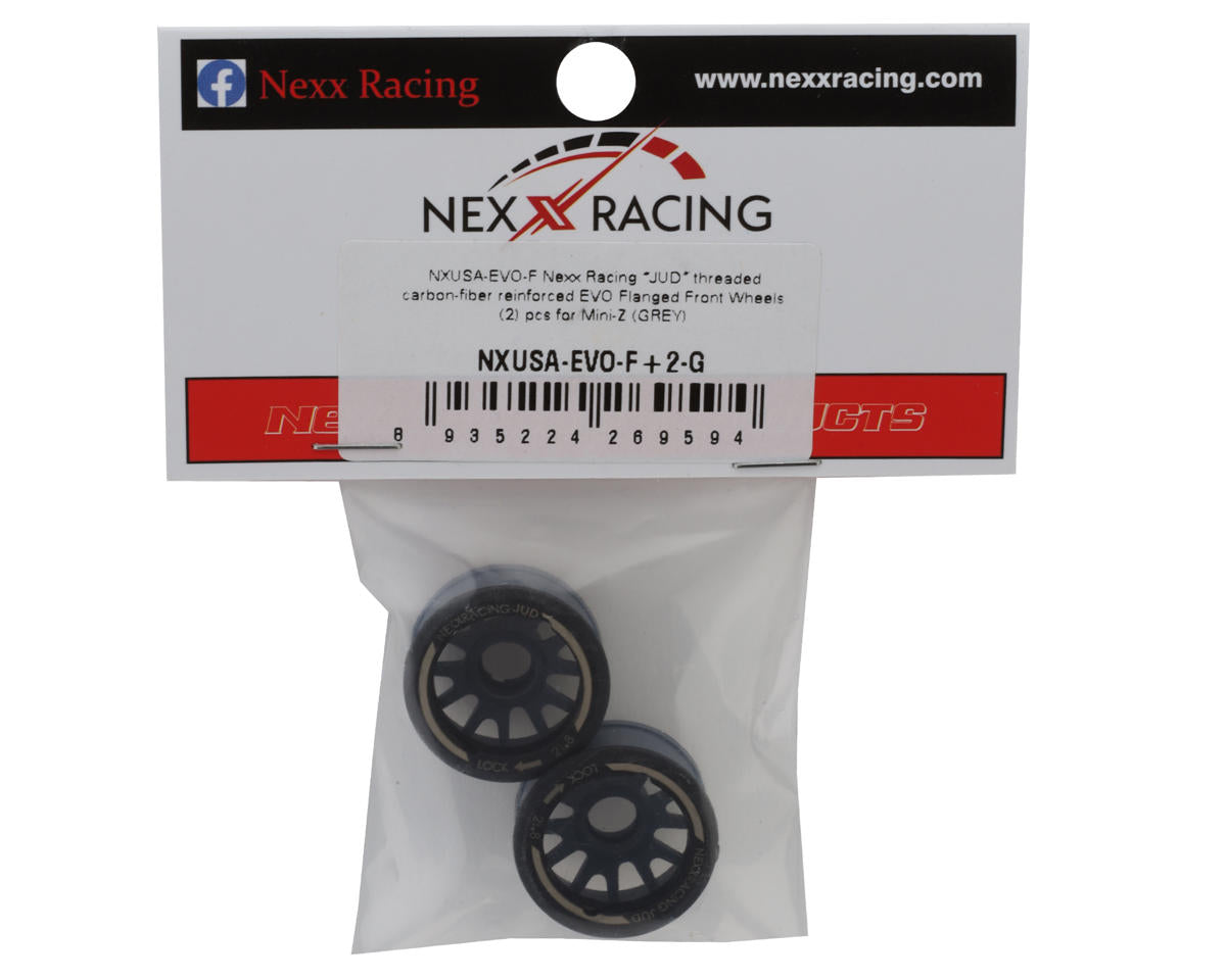 NX-USA-EVO-F+2-G NEXX Racing Mini-Z RWD "JUD" EVO Front Threaded Side-Wall Carbon Fiber Rims (2mm Offset) (Grey) (2)