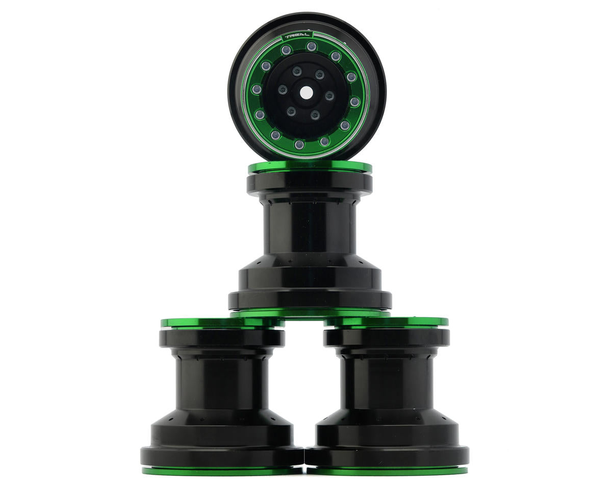 TLHTLMT18-54 TREAL Aluminum Beadlock Wheels Set of 4pcs for 1/18 Mini LMT Monster Truck - Black/Green