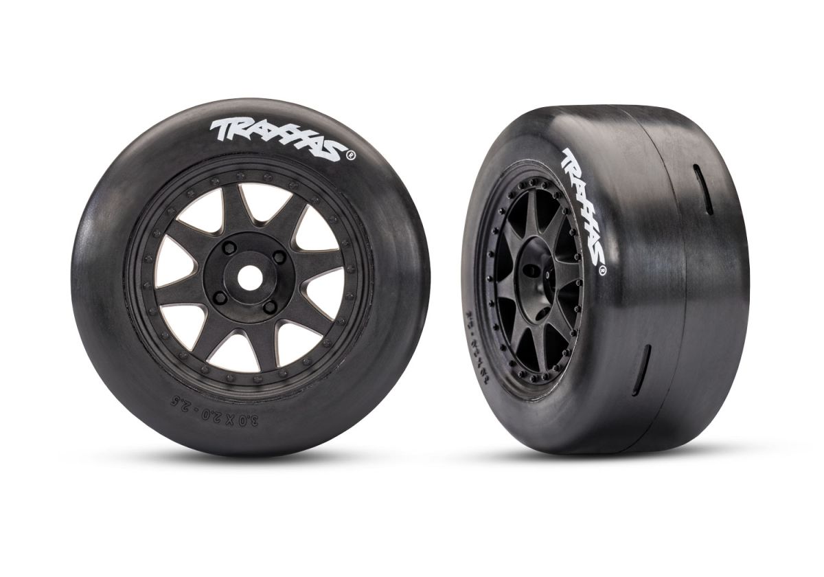 10876-BLK Black Front Mini Rally Wheels w/ Slick Tires (Hard) (2)