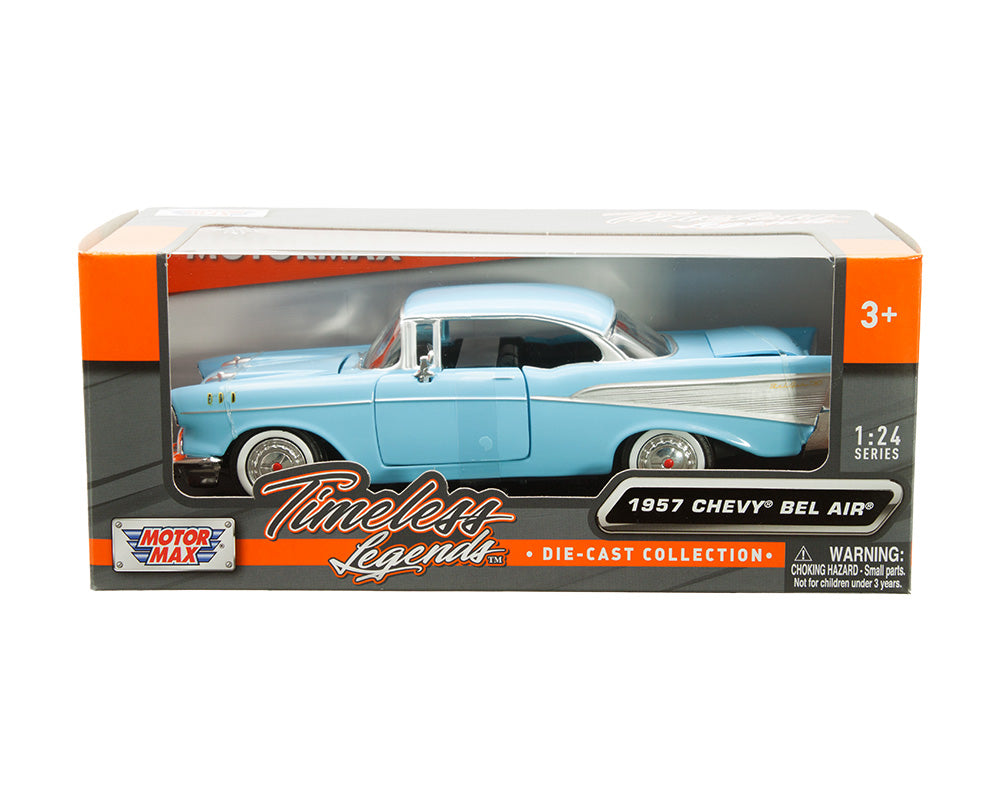 Motormax 73228AC-BL 1:24 1957 Chevrolet Bel Air – Sky Blue – Timeless Legends