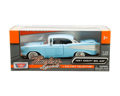 Motormax 73228AC-BL 1:24 1957 Chevrolet Bel Air – Sky Blue – Timeless Legends
