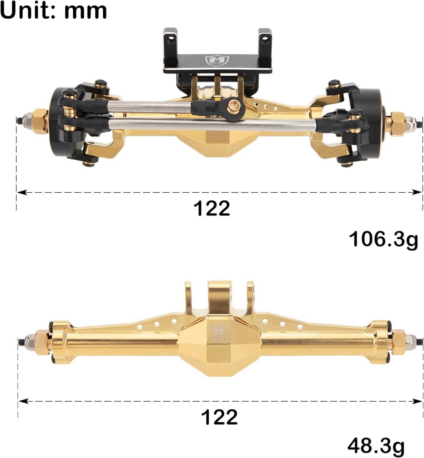 MEUS Racing Isokinetic 3-Section CVD Front and Rear Axles Maximum Steering Angle 52° Wider +5MM for TRX4M Upgrade 1/18 RC Crawler Car (Electroplated Gold)