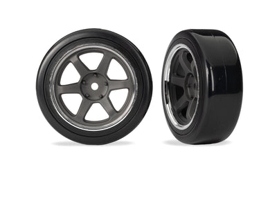 10574 1.9" Gray 6-Spoke Front Wheels & Hard Drift Tires (2)