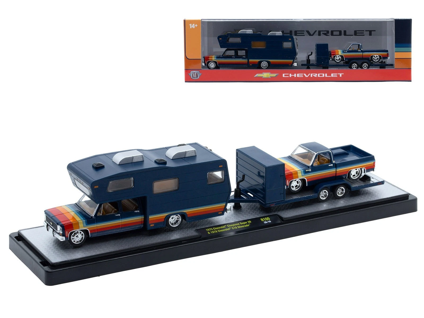 36000-100 M2 Machines Auto Haulers 1975 Chevrolet Cheyenne Super 30 with Camper and 1978 Chevrolet C10 Silverado