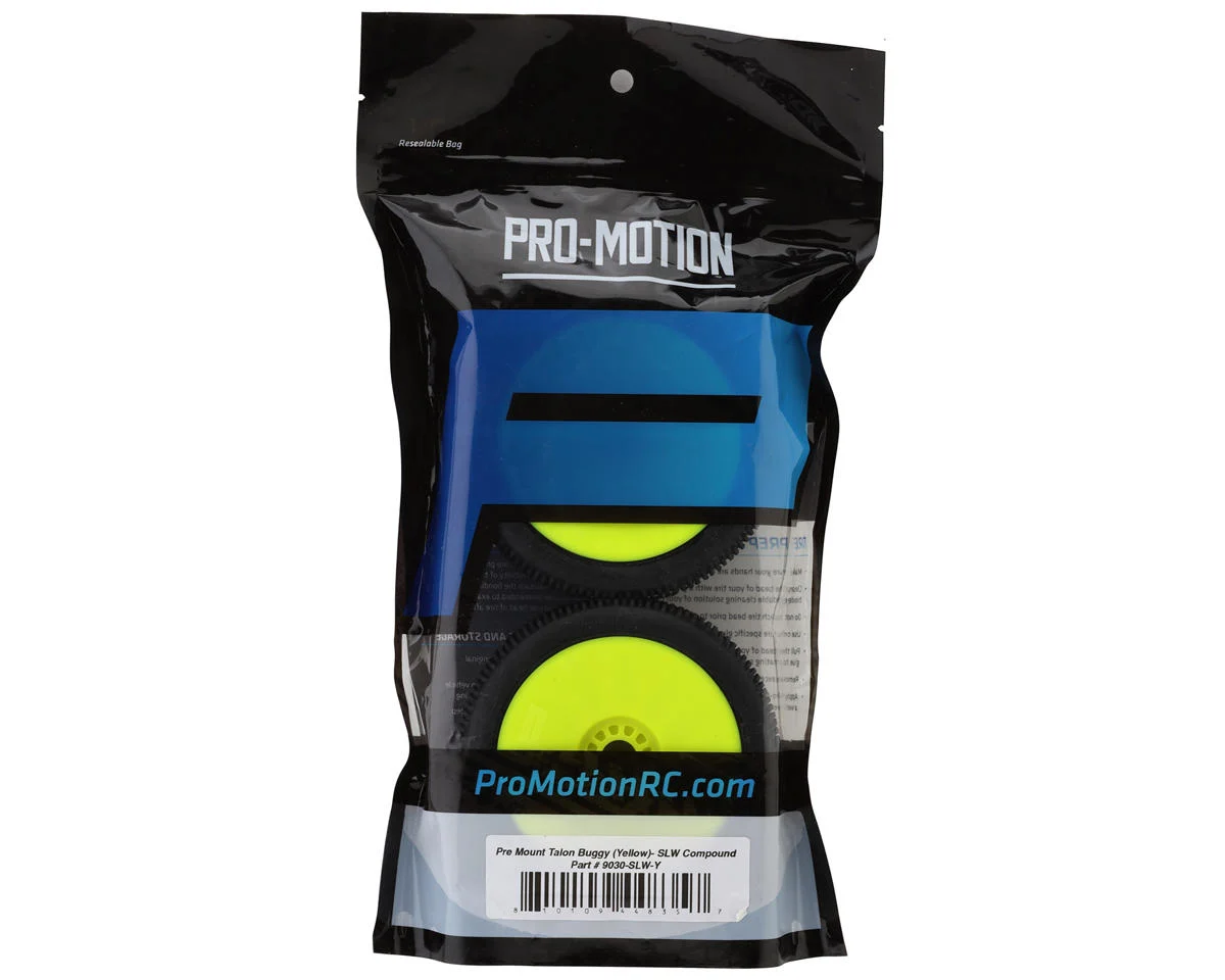 PMT9030-SLW-Y Pro-Motion Talon 1/8 Buggy Pre-Mount Tires (Yellow) (2) (Soft - Long Wear)