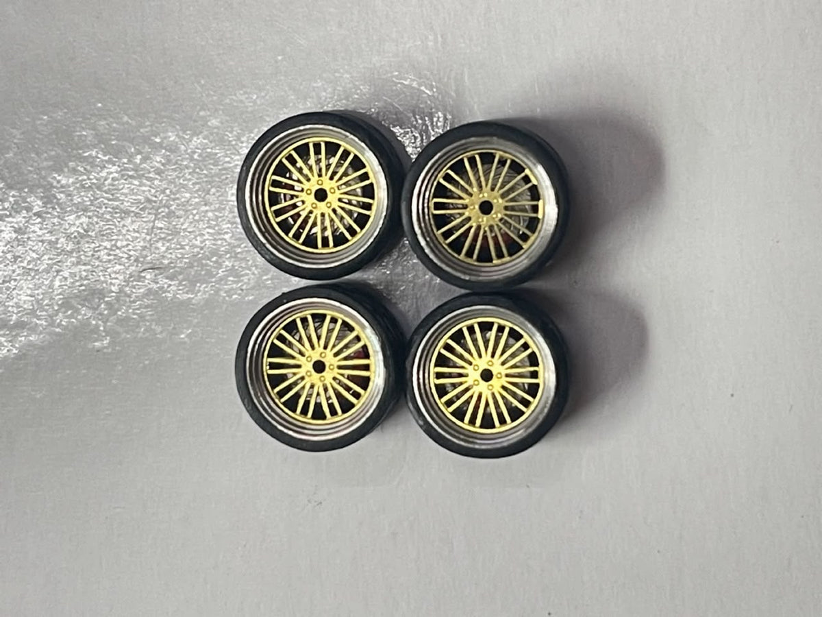 HotWheels 1/64 Custom Alloy Wheels And Rubber Tires - Gold