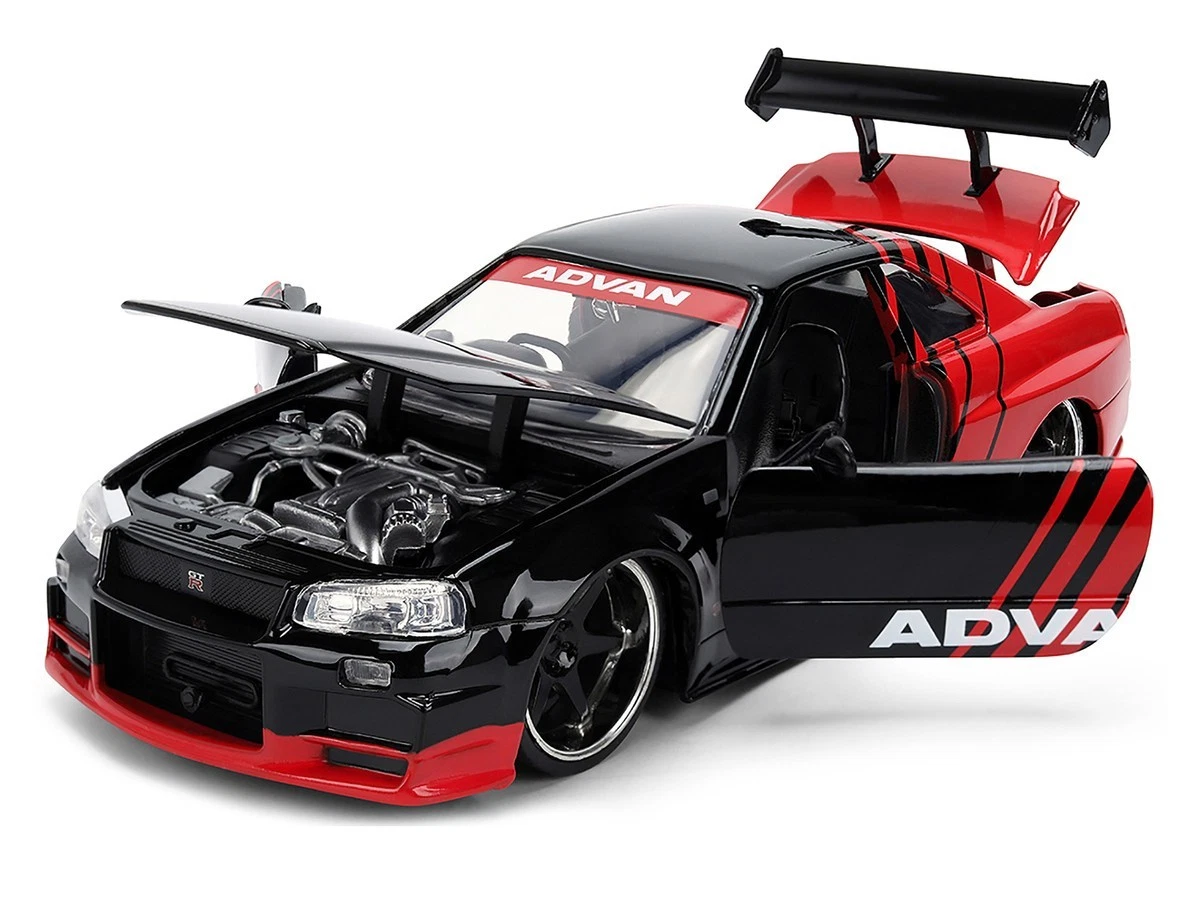 Jada 38346 1:24 2002 Nissan Skyline GT-R (R34) ADVAN – Black Red – Autoworks