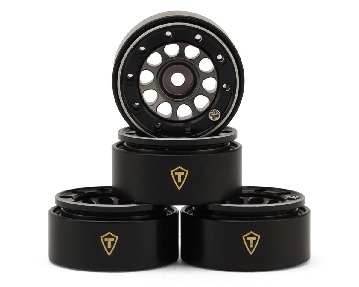 X0053WBEZL Treal Hobby Type E 0.7" Aluminum Micro Crawler Beadlock Wheels (Titanium) (4) (9.5g ea) w/Brass Rings