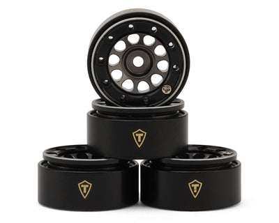 X0053WBEZL Treal Hobby Type E 0.7" Aluminum Micro Crawler Beadlock Wheels (Titanium) (4) (9.5g ea) w/Brass Rings