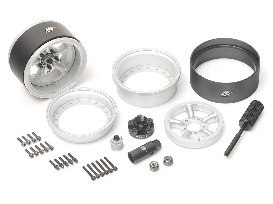 BRPB054FSFS ProBuild™ 1.9" M5 Adjustable Offset Aluminum Beadlock Wheels (2) Flat Silver/Flat Silver