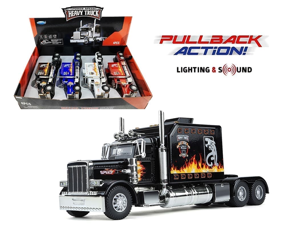 MJH06111-4D KG D/T Heavy Truck w Sound Light Pullback Action