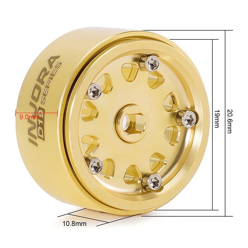 W7007BR-19 INJORA 0.7" D19 Brass Beadlock Wheels for 1/30 SCX30 (W7007)
