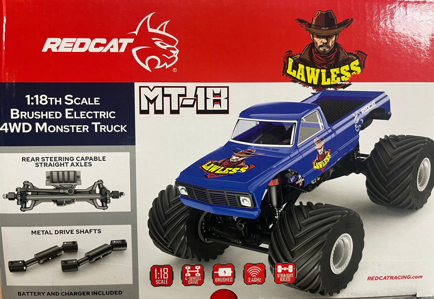 RER33539 Redcat MT-18 1/18 Brushed Electric 4WD Monster Truck - Blue