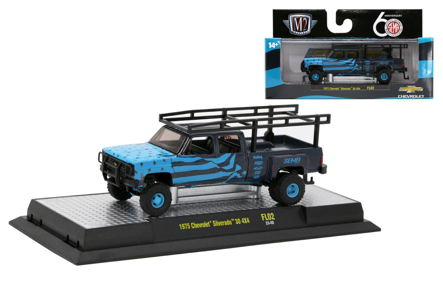 M2Machines 63800-FL02 1:64th Scale 1975 Chevy Silverado 30 4X4 SEMA Exclusive