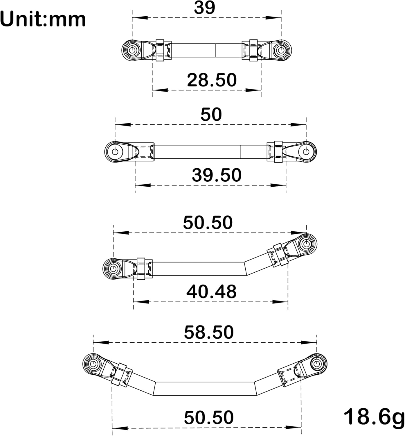 MEUS Racing SCX24 C10 Bronco Wrangler Double Bent Links High Clearance Chassis Links Set for Axial 1/24 RC Crawler (Titanium)