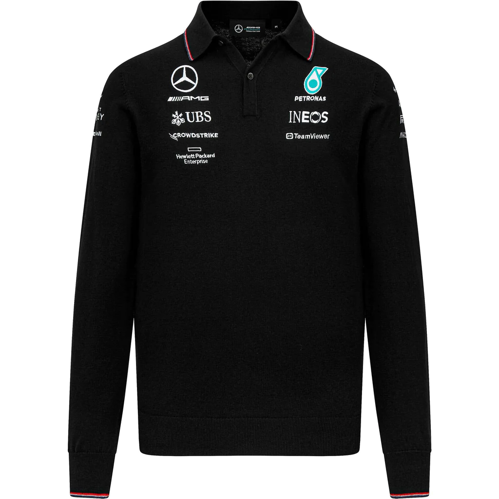 701224811 Mercedes AMG Petronas F1 2023 Team Knitted Long Sleeve Polo