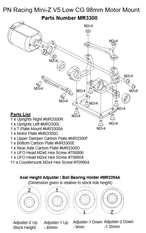 MR3300 PN Racing Mini-Z V5 LCG 98mm Motor Mount (Orange)