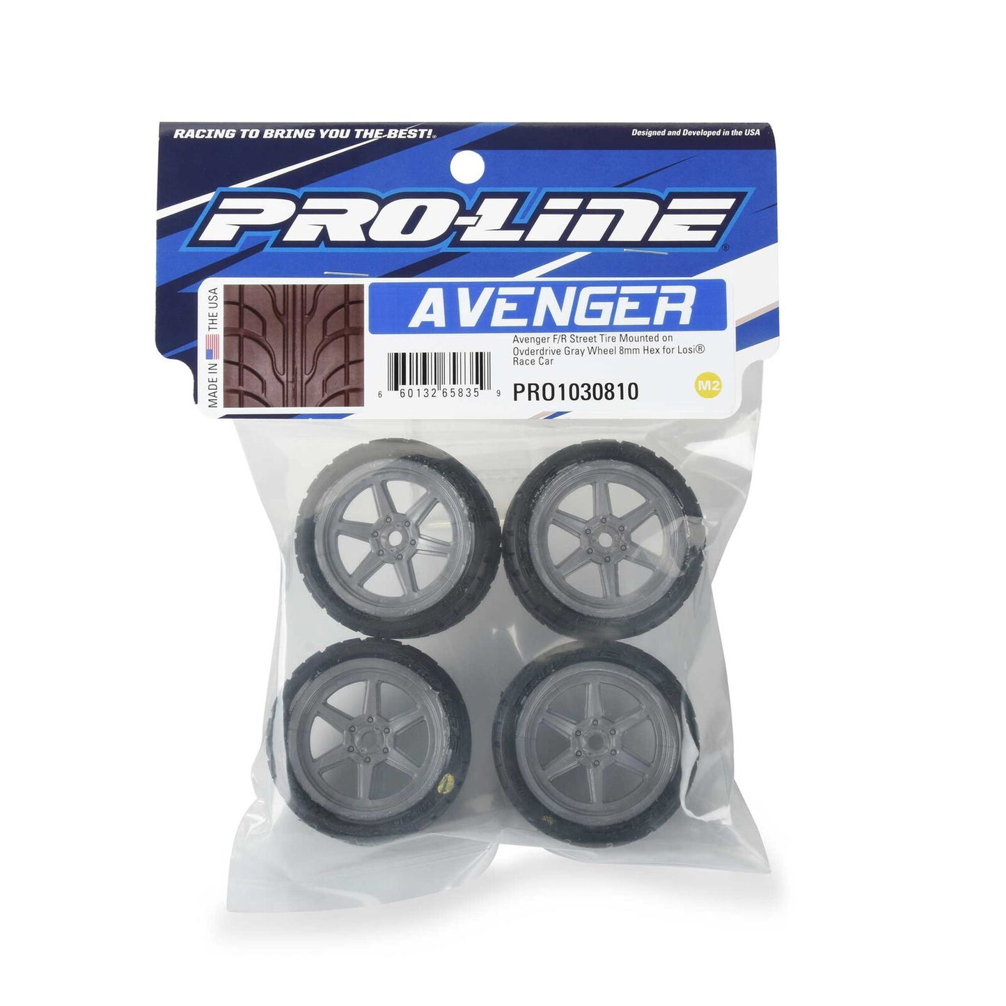 PRO1030810 1/12 Avenger Tire Mounted on Overdrive Gray Wheel 8mm Hex (4): Losi Race Car