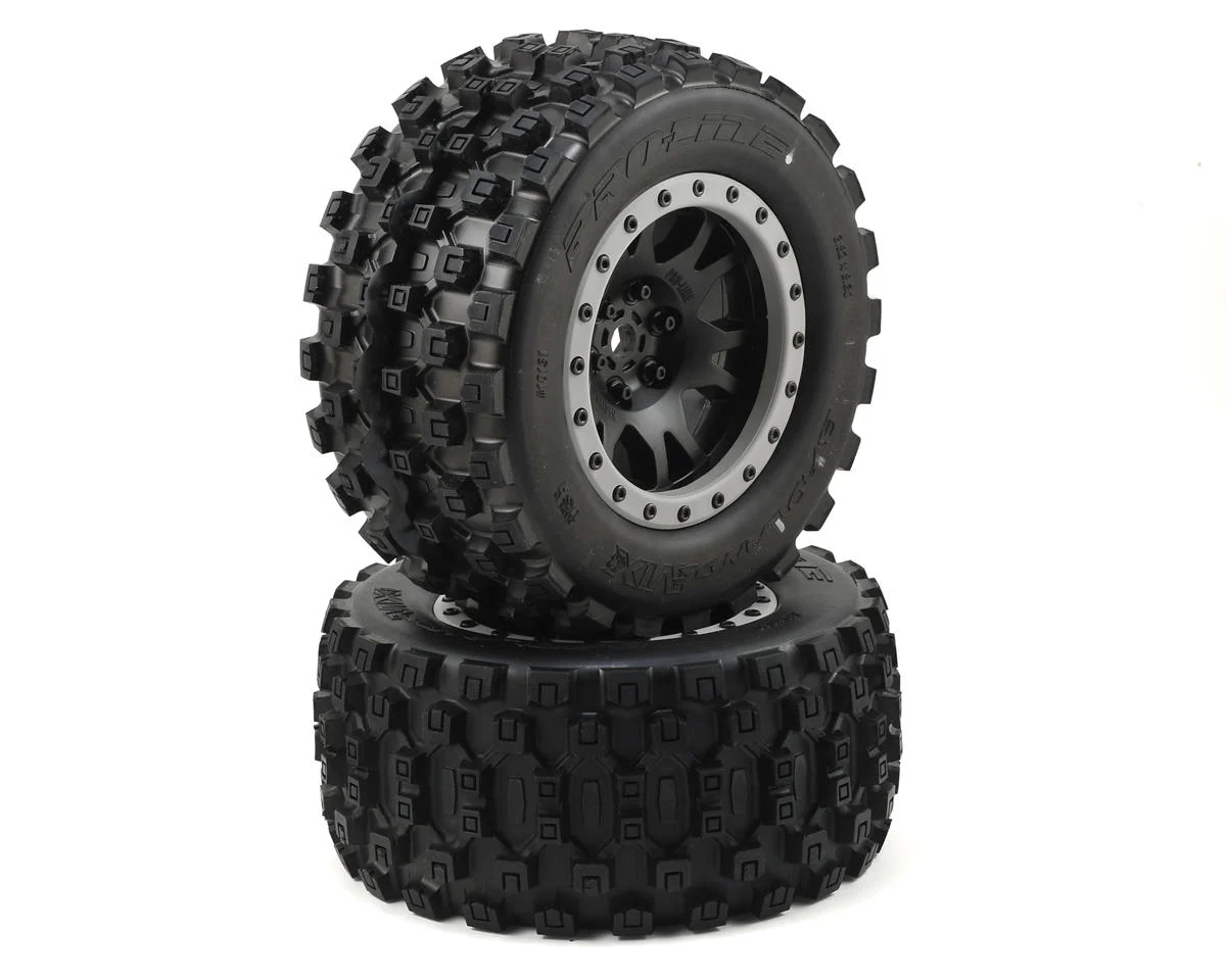 PRO1013113 X-Maxx Badlands MX43 Pro-Loc Pre-Mounted All Terrain Tires (MX43) w/Impulse Pro-Loc Wheels (Black) (2)