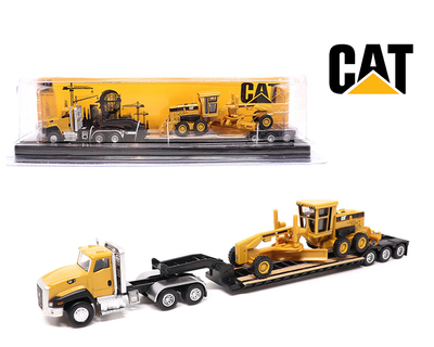 DCM84414 1/87 Cat CT660 Day Cab Tractor with Lowboy Trailer and Cat 163H Motor Grader
